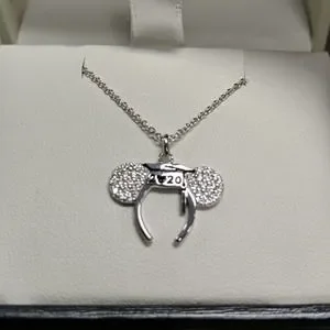 Disney Crislu Necklace Mickey Ear 2020 Graduation 925 Sterling Silver